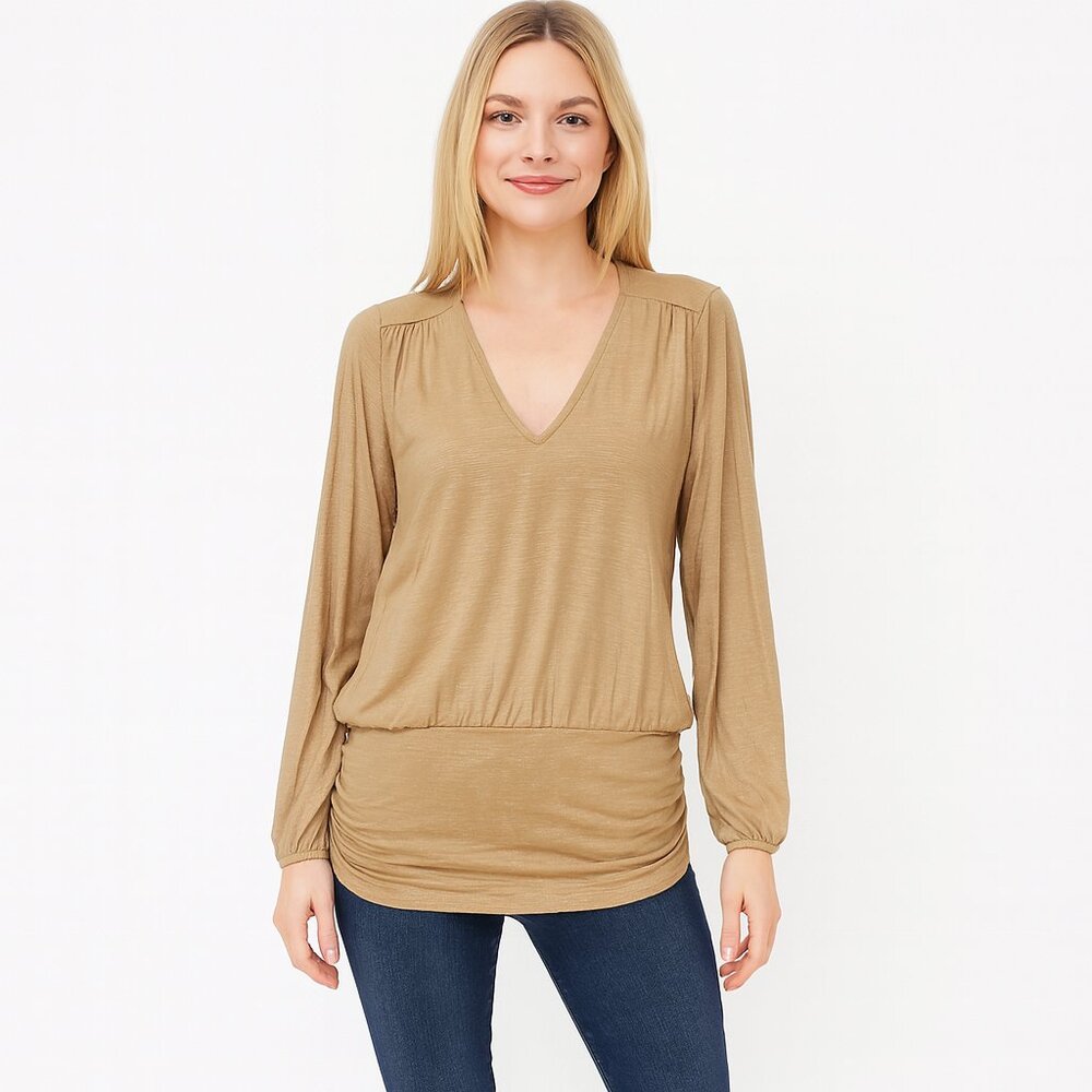 NWT White House Black Market Long Sleeve V-Neck Top Gold Metallic M